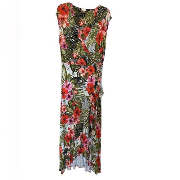 Spense Dresses & Skirts - Spense Green Tropical Floral Wrap  Maxi Dress XL